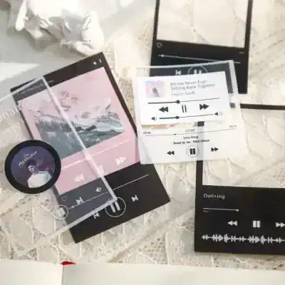 Futuristic music-themed transparent phone case with music player icons and playlist design for stylish protection and entertainment.