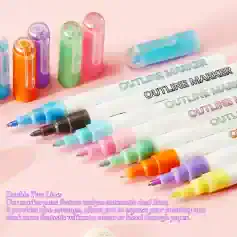 Marker pens for creative outlining, dual tip design, colorful markers for art and design, high-quality pens for precise lines, Monalisa Medical Store supplies.