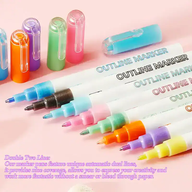 Marker pens for creative outlining, dual tip design, colorful markers for art and design, high-quality pens for precise lines, Monalisa Medical Store supplies.