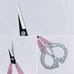 High-precision manicure scissors with pink handle for elegant grooming and cosmetic use.