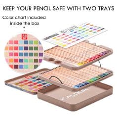 An organized pencil case with color charts and 50 colored pencils for precise shading, blending, and detailed artwork. Perfect for students, artists, and professionals.