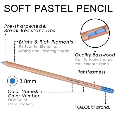 Bright pastel colored pencil for blending, mixing, and layering art projects, featuring high-quality basswood and break-resistant tips for smooth, precise shading. Ideal for artists and students.
