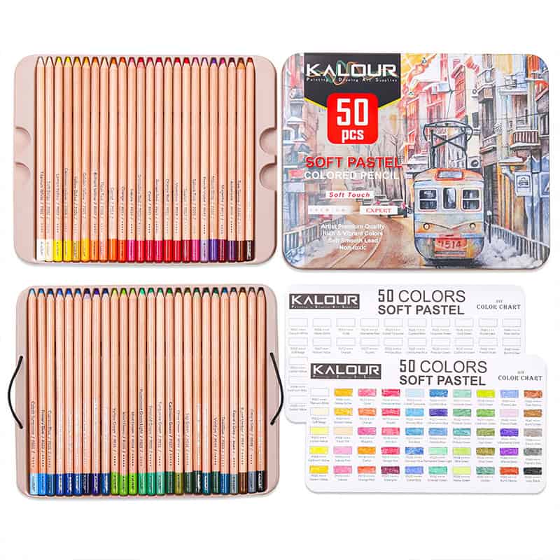 High-quality coloring pencils for artists and students, 50 soft pastel colored pencils in vibrant shades, ideal for creative art projects and detailed coloring work.
