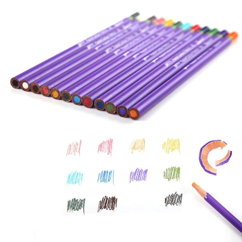 Vibrant colored pencils in purple casing for artistic and educational use, displayed on a white background. Perfect for drawing, coloring, and creative projects, highlighting quality art supplies from Monalisa Store.