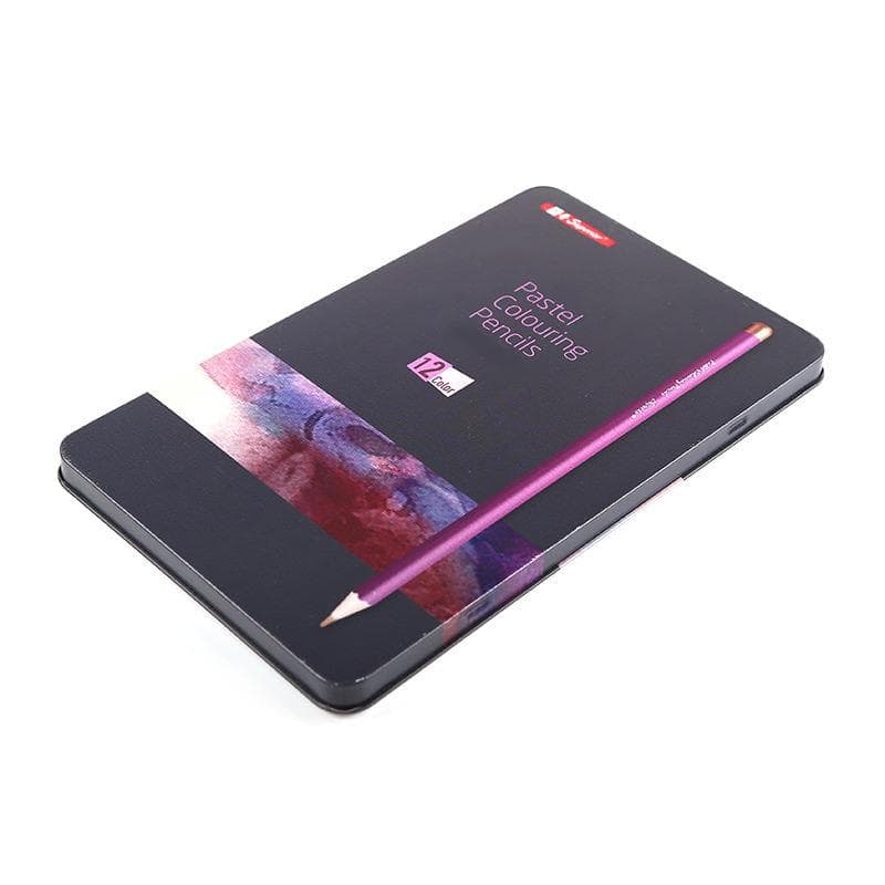 Bright pink pastel colouring pencils set on black sketchbook, ideal for artistic and creative projects, stored in Monalisa Medical Store.