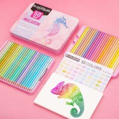 Bright pastel-colored set of 50 Kalour colored pencils with animal design, ideal for art and coloring projects.