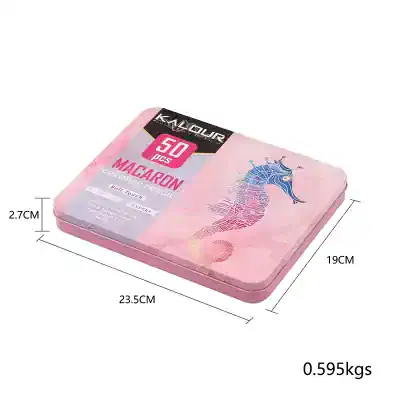 Vibrant pink seahorse design on metal pencil case, ideal for school or office supplies, featuring 50 colored pencils and soft touch finish, perfect for students and artists.