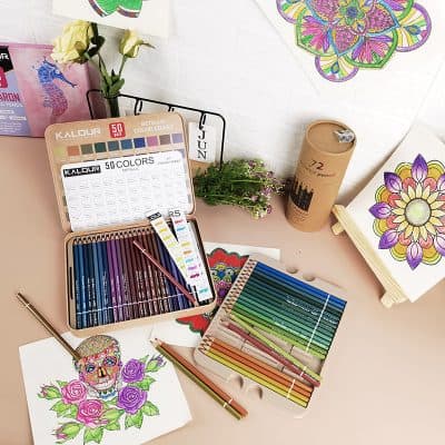 Kalour 50-color metallic colored pencil set for vibrant artwork and coloring projects.