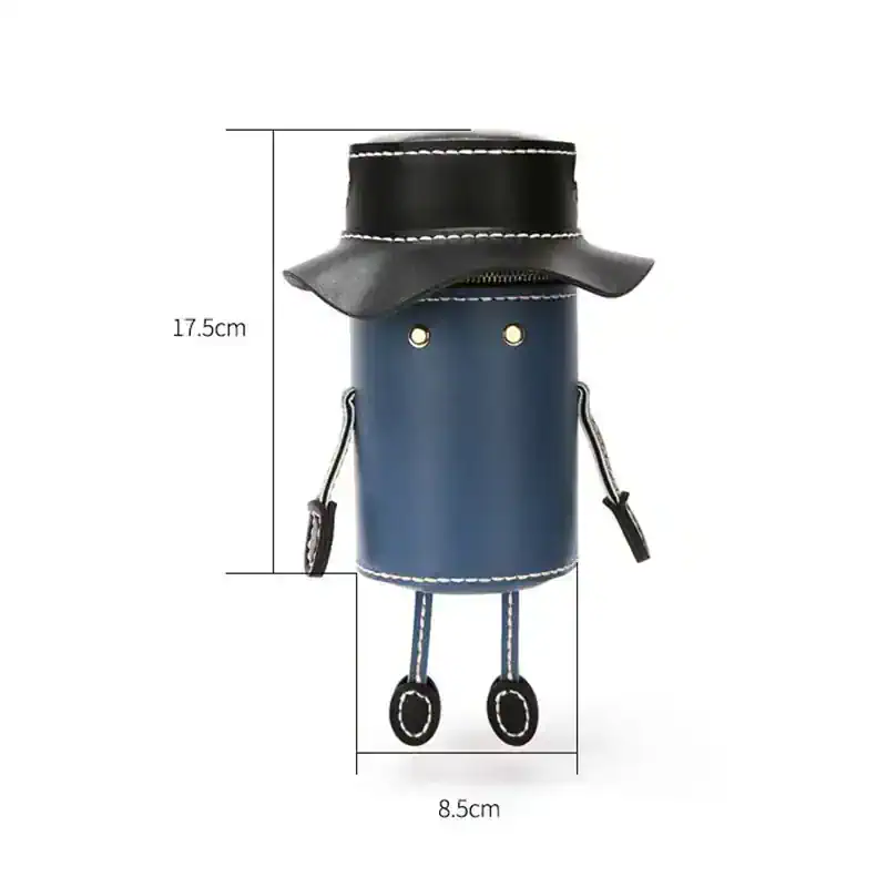 Cute robot figure with a black hat, blue body, and dangling legs, perfect for stylish accessories or decor at Monalisa Store.