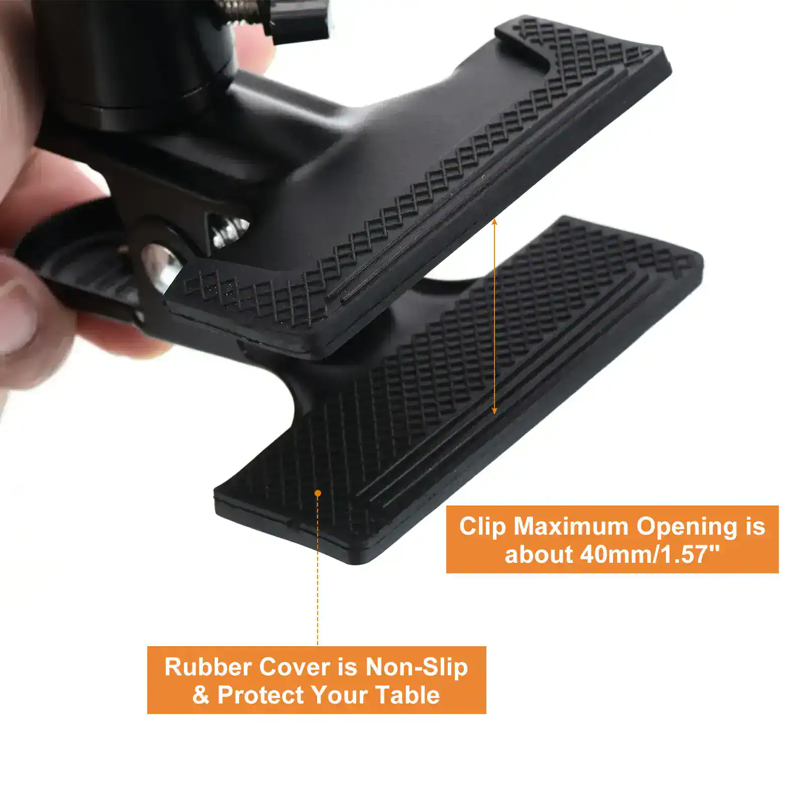 Clip holder with non-slip rubber cover, adjustable clamp opening about 40mm/1.57 inches, designed to protect and secure your medical tools or devices safely on tables.