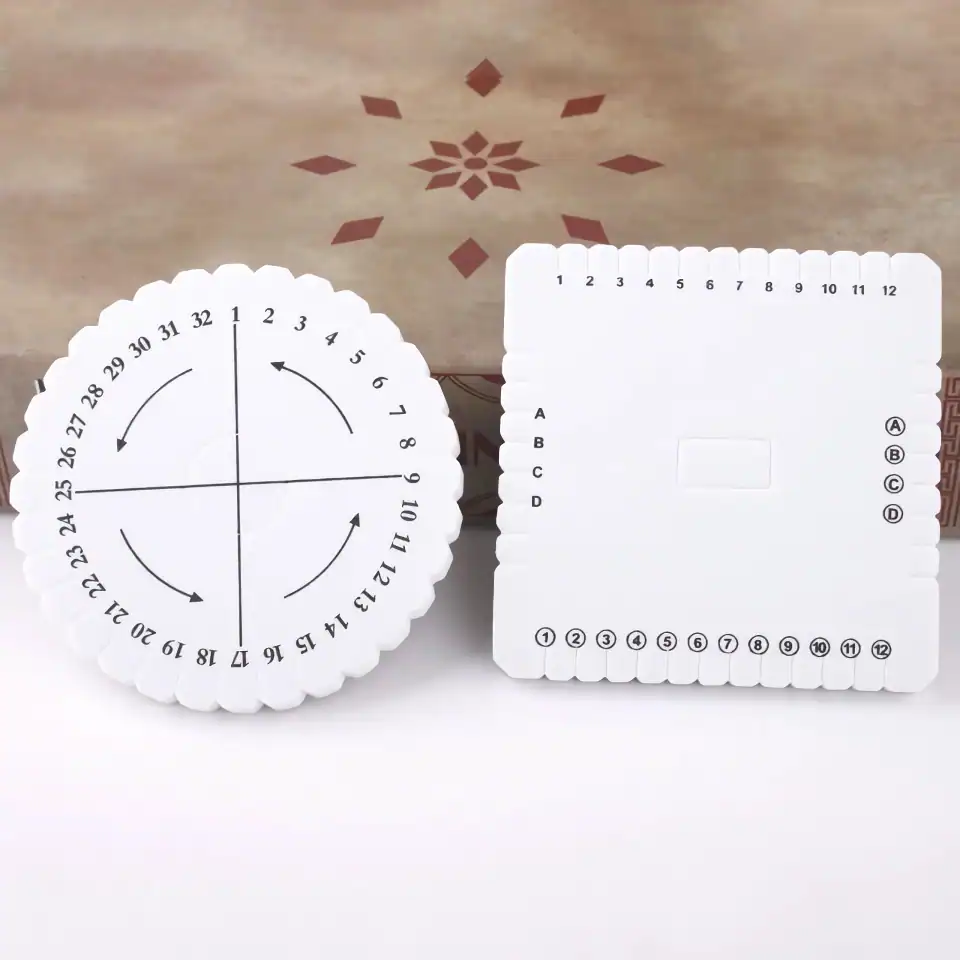 Circular eye chart with a 1-31 scale for vision testing and a rectangular eye chart with letters A-D and numbers 1-12 for comprehensive eye exams at Monalisa Store.