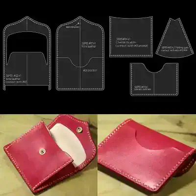 Leather wallet with stitching detail, handmade red leather card holder, Monalisa Medical store, premium quality leather accessories, stylish and durable wallet for men and women.