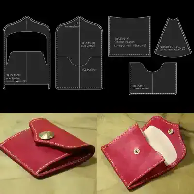 Small red leather wallet with snap button closure, handcrafted luxury accessory for women and men, Monalisa Store opt.