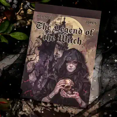 Dark fantasy-themed tarot or oracle card with a gothic illustration of a woman in a black hood holding a skull, set against a haunted castle and moonlit night, perfect for mystical or witchcraft collections.