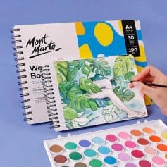 Mont Marte watercolor sketchbooks, vibrant art supplies, and painting tools at Monalisa Store, perfect for artists and hobbyists seeking quality art materials for creative projects.