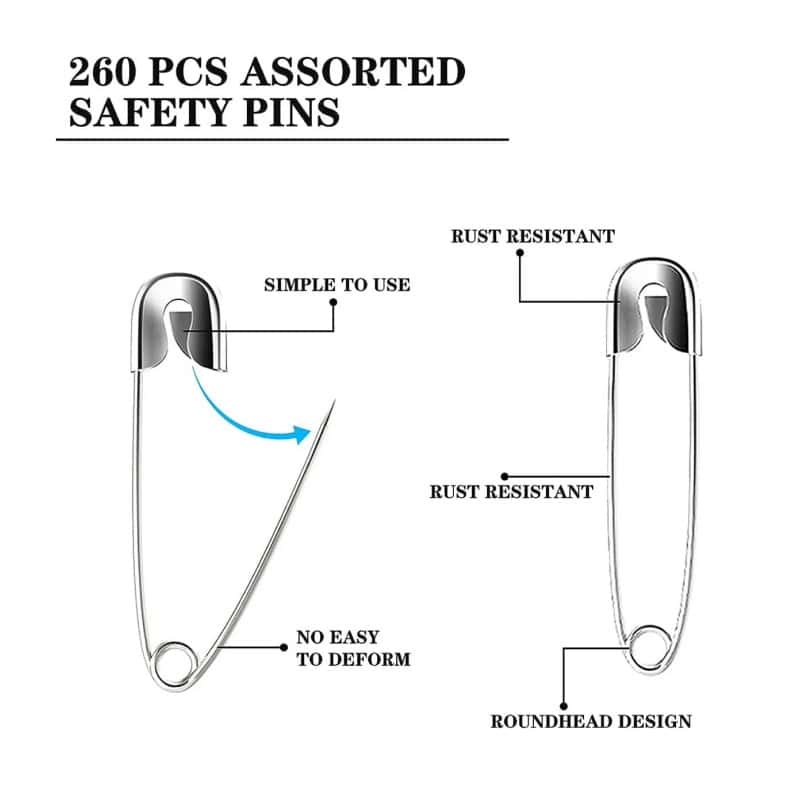 Silicone safety pin with rust-resistant feature and roundhead design for secure and easy fastening, ideal for medical and safety applications.