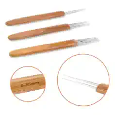 Precision eyelash extension tools for professional use, featuring wooden handles and fine tungsten needles for detailed application in eye beauty treatments.