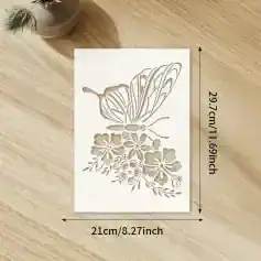 Delicate paper cutout of a butterfly and floral design, ideal for framing or craft projects, measuring 21cm by 29.7cm, perfect for home decor or artistic displays.
