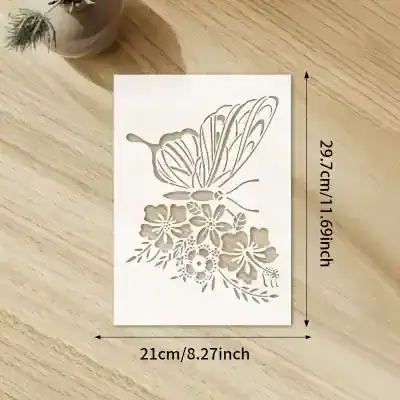 Delicate paper cutout of a butterfly and floral design, ideal for framing or craft projects, measuring 21cm by 29.7cm, perfect for home decor or artistic displays.