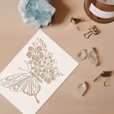 Delicate butterfly and floral paper cutout for laser engraving, craft project materials for personalized gifts, art and design craft supplies from Monalisa Store.