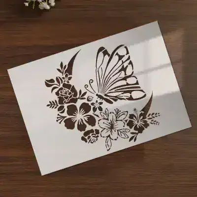 Delicate butterfly and floral stencil art, perfect for skin decoration or cosmetic tattooing, available at Monalisa Medical Store.