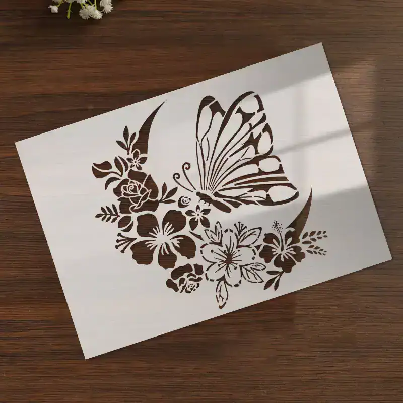 Delicate butterfly and floral stencil art, perfect for skin decoration or cosmetic tattooing, available at Monalisa Medical Store.