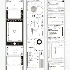 Camera interface mockup for Monalisa Store opticians, showcasing designs, layouts, and templates for eyewear and optical store branding and promotions, black and white style.