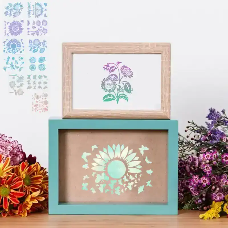 Stencil art frames for decor, floral patterns wall decor, MonalisaStore artistic wall displays for home, floral silhouette artwork, decorative stencil designs for interiors, stylish floral stencil art pieces.