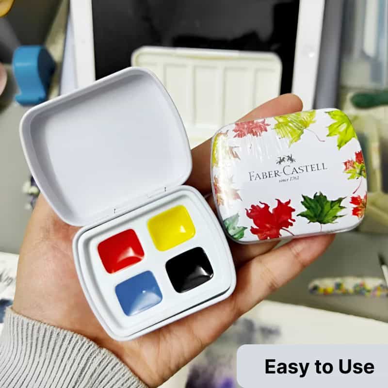 Color watercolor paint set in portable case, ideal for artistic projects and crafts.
