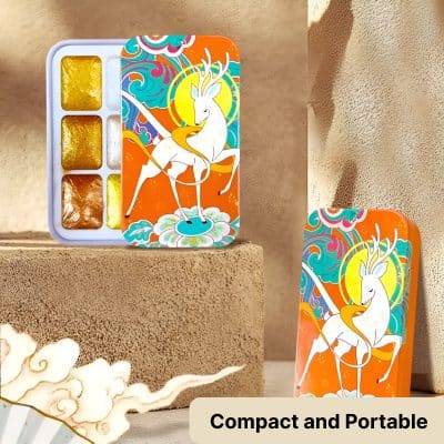 Bright orange tin box featuring a colorful unicorn and abstract design, ideal for storing candies or small treats, compact and portable for on-the-go use.