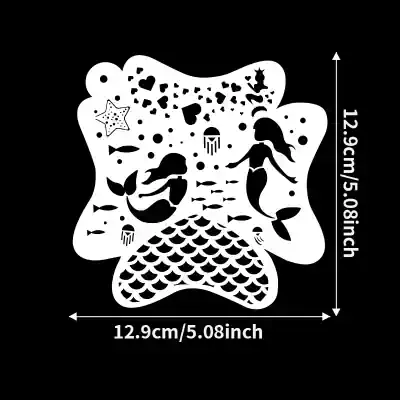 Mermaid and ocean-themed stencil for eye-catching decor, featuring fish, stars, and water elements, ideal for enhancing home or baroque settings.