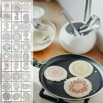 Flower stencil for pancakes, sunflower pattern, cookie decoration, baking template, pancake art stencil, breakfast plating tools, monalisa medical products, kitchen baking accessories, creative breakfast ideas, food presentation stencils, culinary decoration tools, food art stencils for pancakes, breakfast plate embellishments, edible decoration templates, pancake decorating stencils, sunflower design for cakes, breakfast food art, culinary craft templates, monalisa store kitchen tools, pancake decorating accessories.
