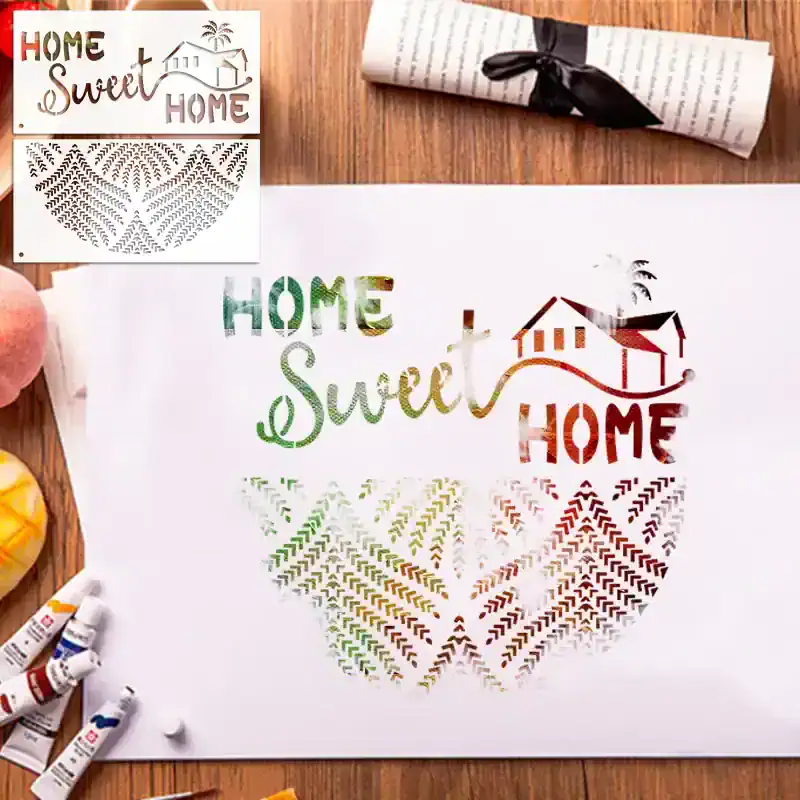Colorful home decor art with the phrase "Home Sweet Home" and house illustrations, perfect for adding a cozy touch to interior spaces.