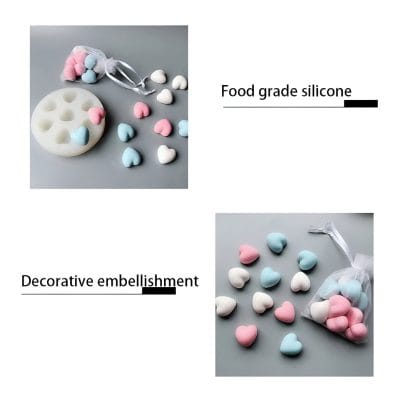 Pink, blue, white silicone heart-shaped candies for decoration and food grade silicone molds - Monalisa Store.