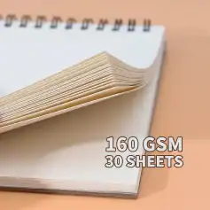 Thin cream-colored notepad with 30 pages, ideal for note taking and planning, featuring 160 GSM quality paper for smooth writing experience. Perfect for office and personal use.