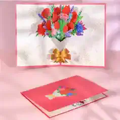 Colorful paper flower bouquet greeting card with a gold bow, perfect for birthdays, anniversaries, or special celebrations. Elegant design with a floral theme, ideal for expressing love and appreciation.