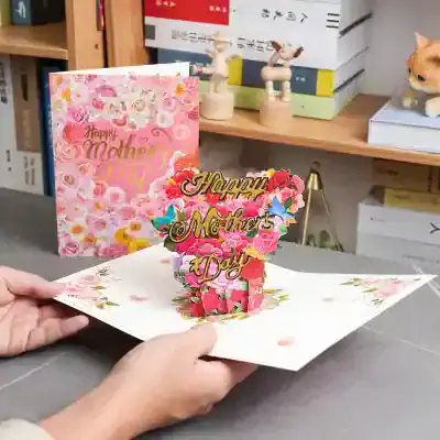 Colorful Mother's Day pop-up greeting card with floral and butterfly design, perfect for celebrating moms, ideal for Mother's Day gifting from Monalisa Store.