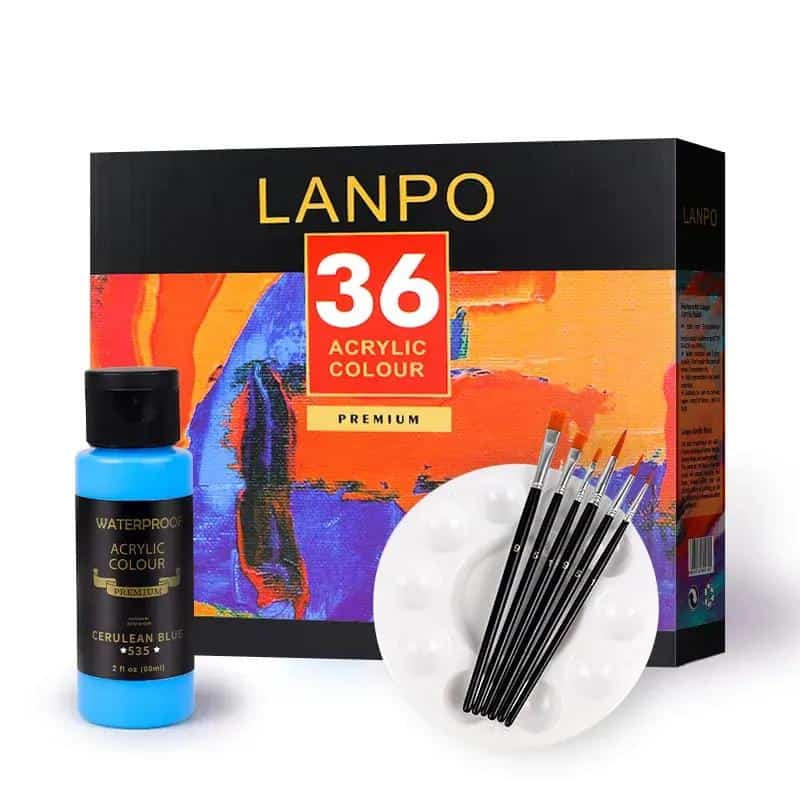 Acrylic paint set with 36 vibrant colors, paintbrushes, and palette, ideal for artists and DIY projects at Monalisa Medical store.