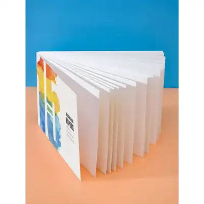 Bright white advertising posters with vibrant rainbow-colored leaf designs, ideal for the Monalisa Medical Store for eye care and vision center marketing materials.