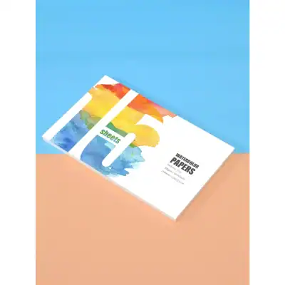 Colorful watercolor paper sheets for art and crafts, suitable for painting, drawing, and creative projects. High-quality medium and fine textured paper for artists and hobbyists.