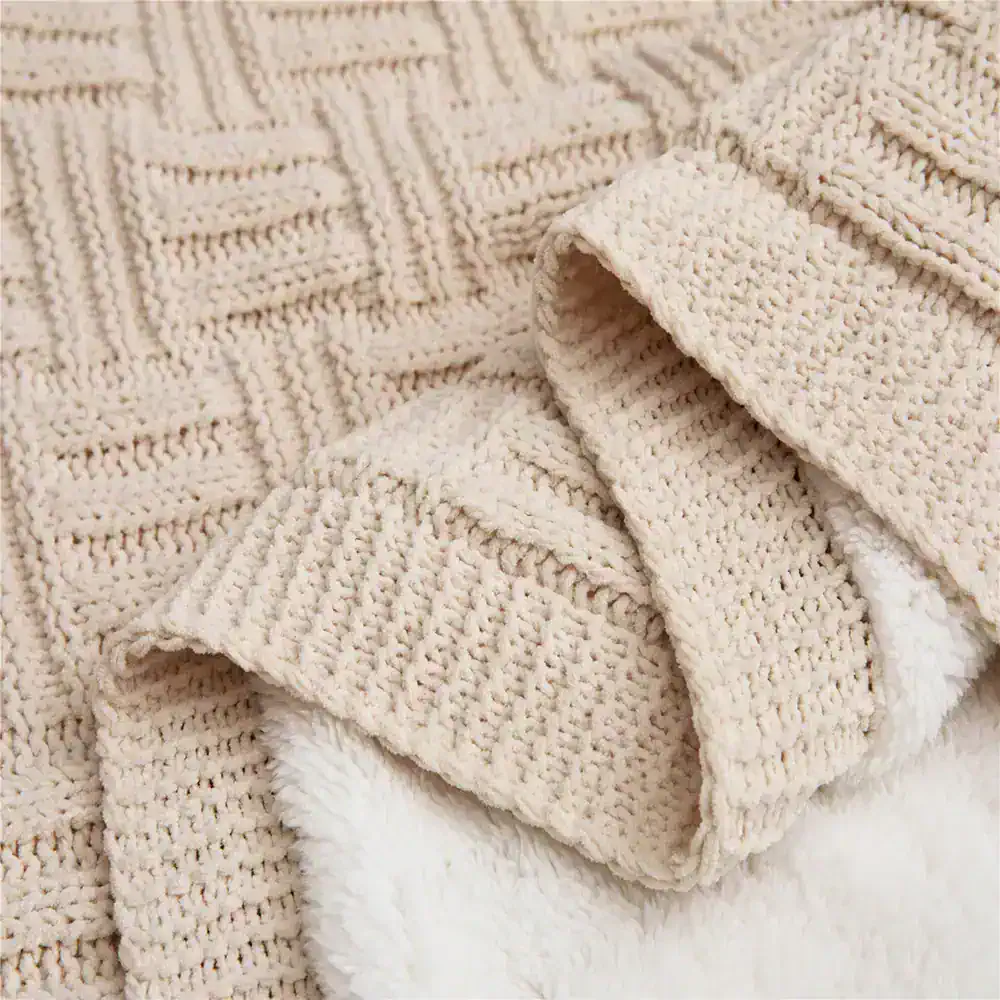 Soft beige knitted towel or fabric with plush innermost lining, perfect for skincare, spa, or home use.
