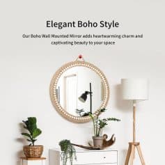 Handcrafted boho wall mirror with beaded frame, stylish home decor for living rooms and bedrooms.