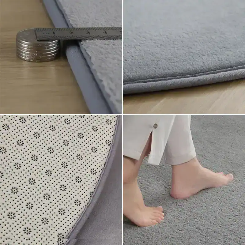 Soft grey plush area rug with a textured surface, ideal for modern home decor. Perfect for living rooms or bedrooms, providing comfort and style to your space.