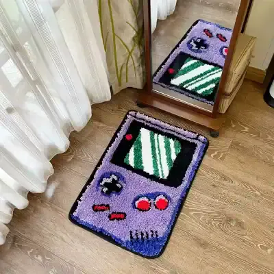 Colorful gaming-themed rug with controller design and TV screen pattern, perfect for adding playful decor to a child's room or gaming space.