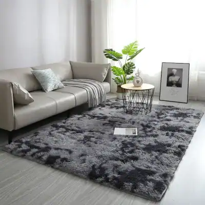 Soft plush area rug in living room with contemporary decor, sofa, potted plant, and framed artwork, perfect for enhancing comfort and style in modern interior spaces.