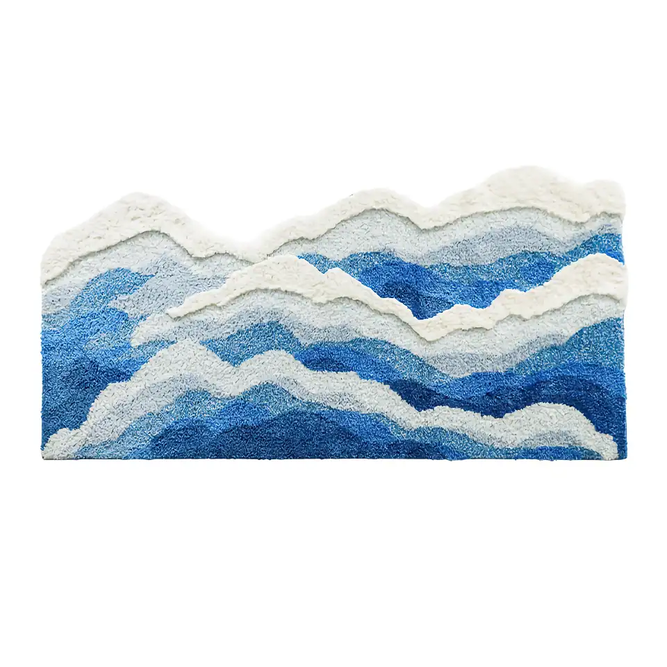 Soft textured mountain landscape wall decor in blue and white, perfect for enhancing aesthetic appeal in medical or wellness spaces, emphasizing comfort and tranquility.