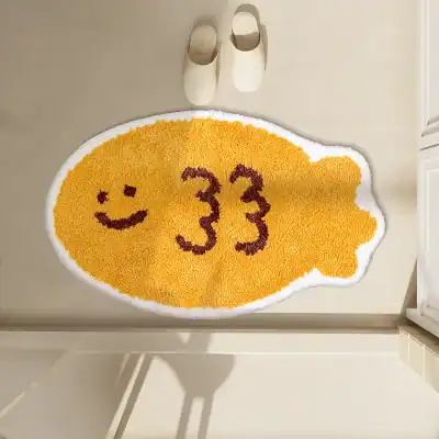 Bright yellow smiley face bath mat with