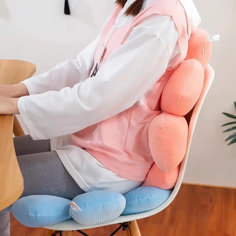 Memory foam ergonomic back support cushion, office seat pillow for posture correction and comfort.