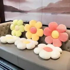 Colorful flower-shaped cushions for interior decor at Monalisa Store opt showroom The vibrant flower pillows add a cheerful and modern touch to the store’s reception area and create a welcoming atmosphere for visitors. Bright and playful floral cushions enhance the aesthetic appeal of the opt store, making it inviting and stylish for customers seeking eyewear and optical services. relevance.