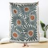 Bright floral patterned throw blanket with large daisy-style flowers in dark green and brown, perfect for home decor, lounging, or bedroom accents.